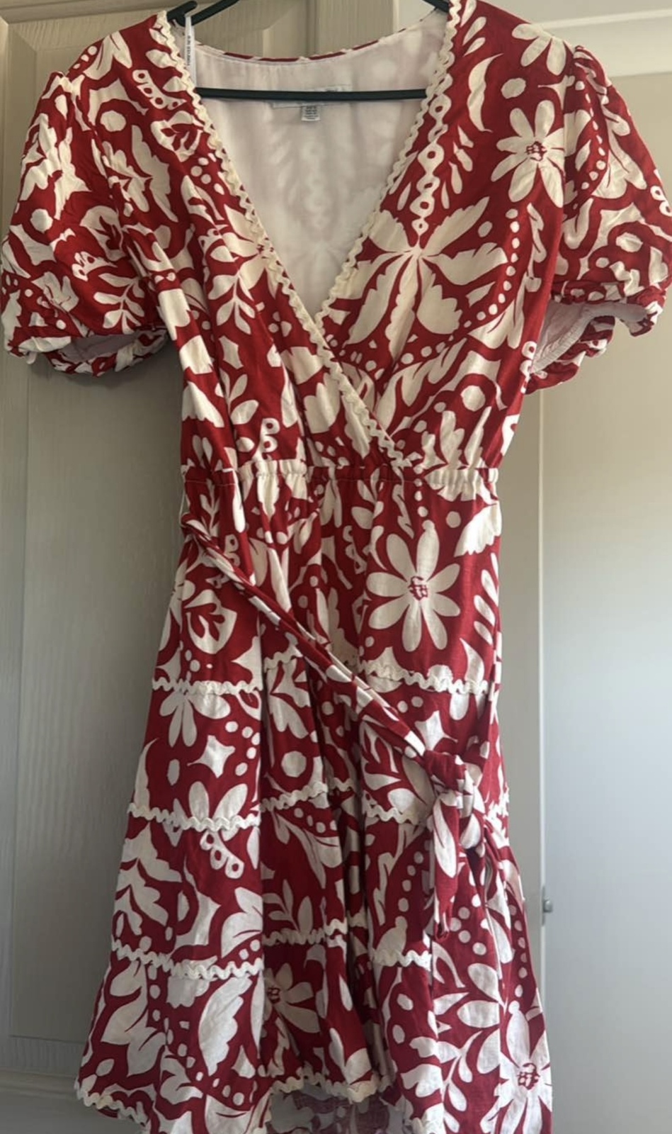 Natalia Tiered skater mini dress tropical print red 