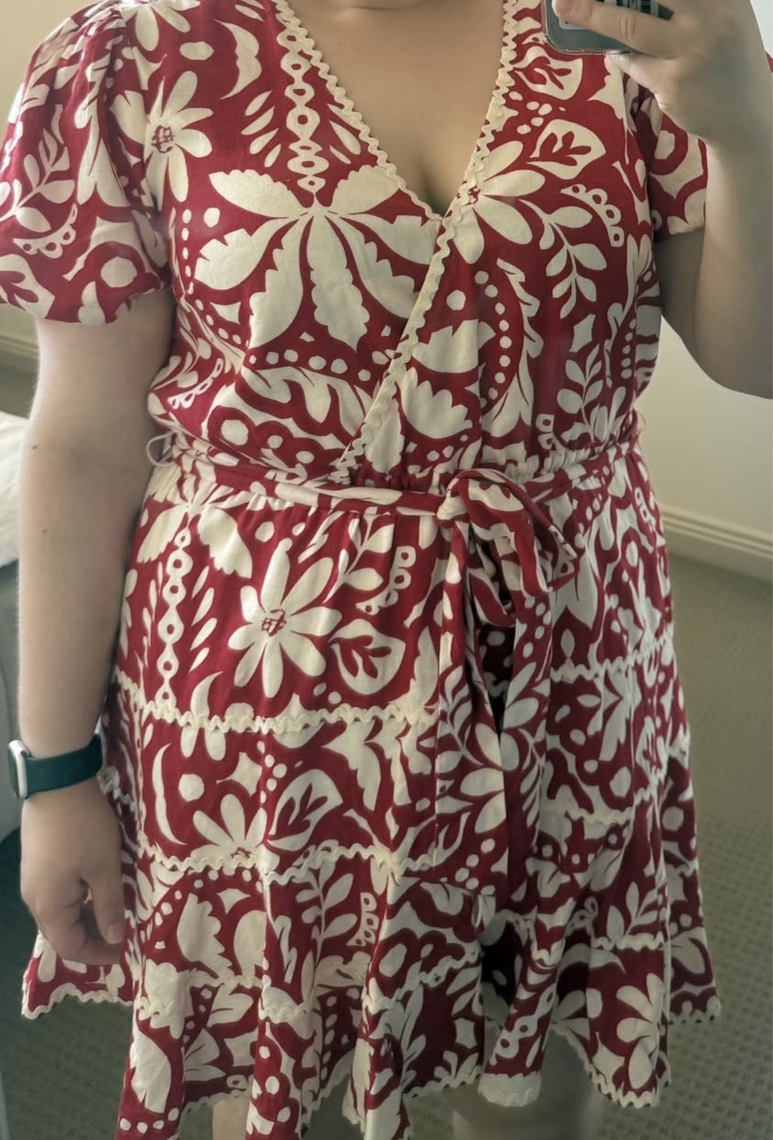 Natalia Tiered skater mini dress tropical print red 