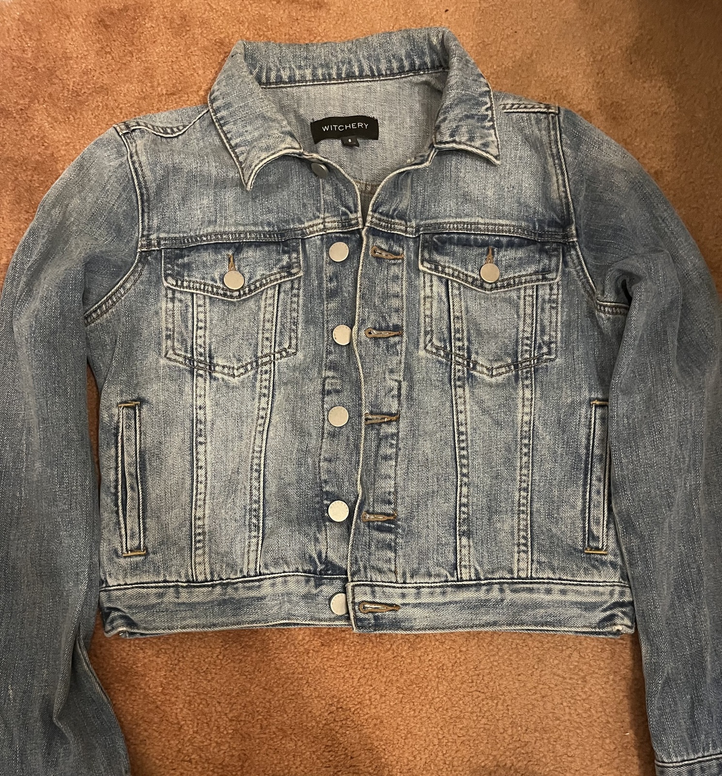 cropped denim jacket light blue wash size 8