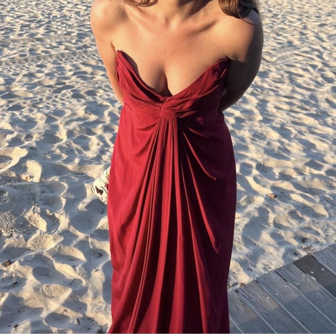 size 1 wine red silk strapless dress 
