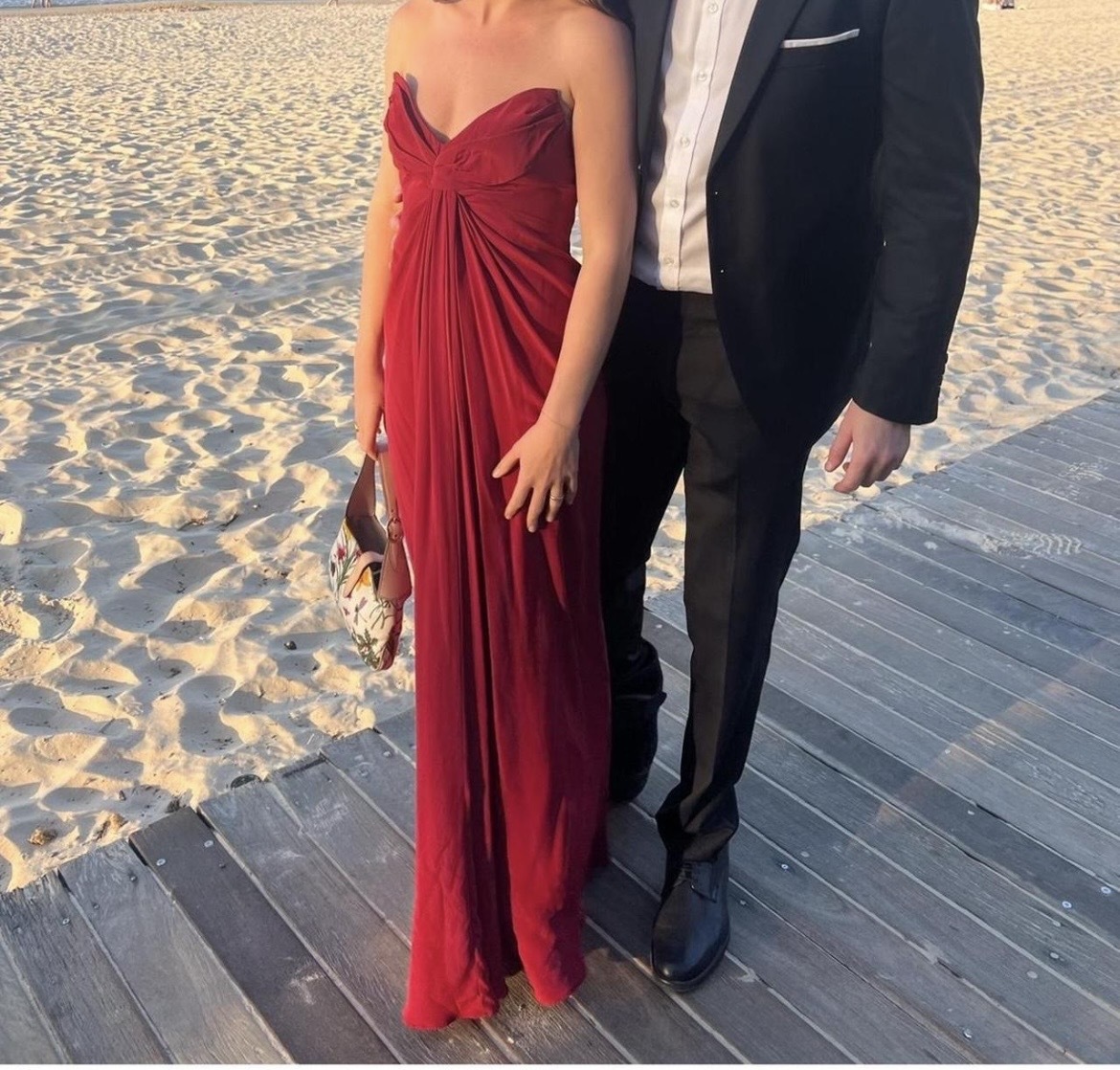 size 1 wine red silk strapless dress 