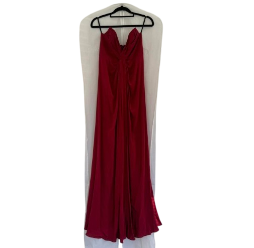 size 1 wine red silk strapless dress 