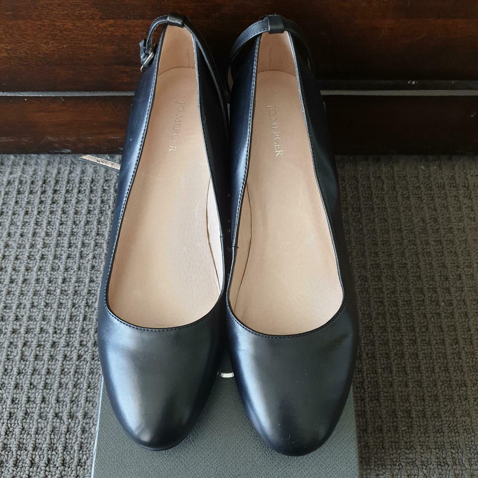 Black leather mid heel wedge shoes With Straps size 9