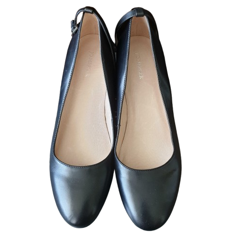 Black leather mid heel wedge shoes With Straps size 9