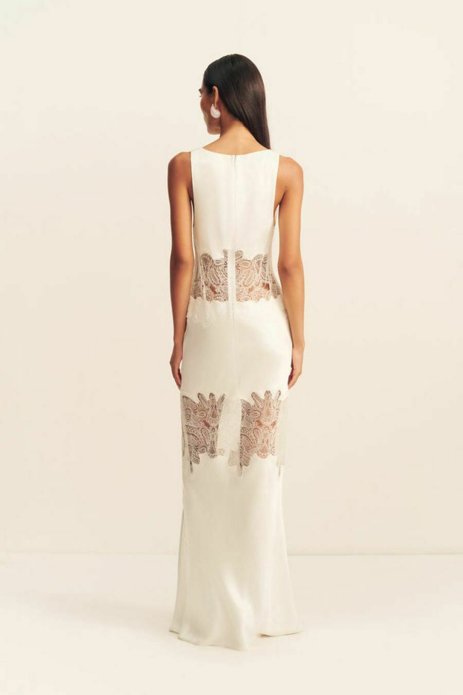 stratus plunged lace panelled maxi dress - ivory AU12/US8