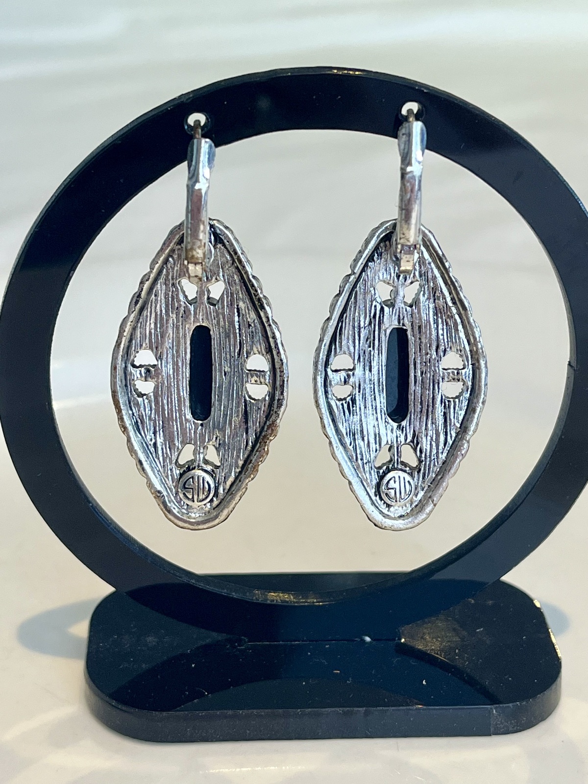  NIGHT MOVES EARRINGS IN SILVER WITH BLACK AGATE & MARCASITE