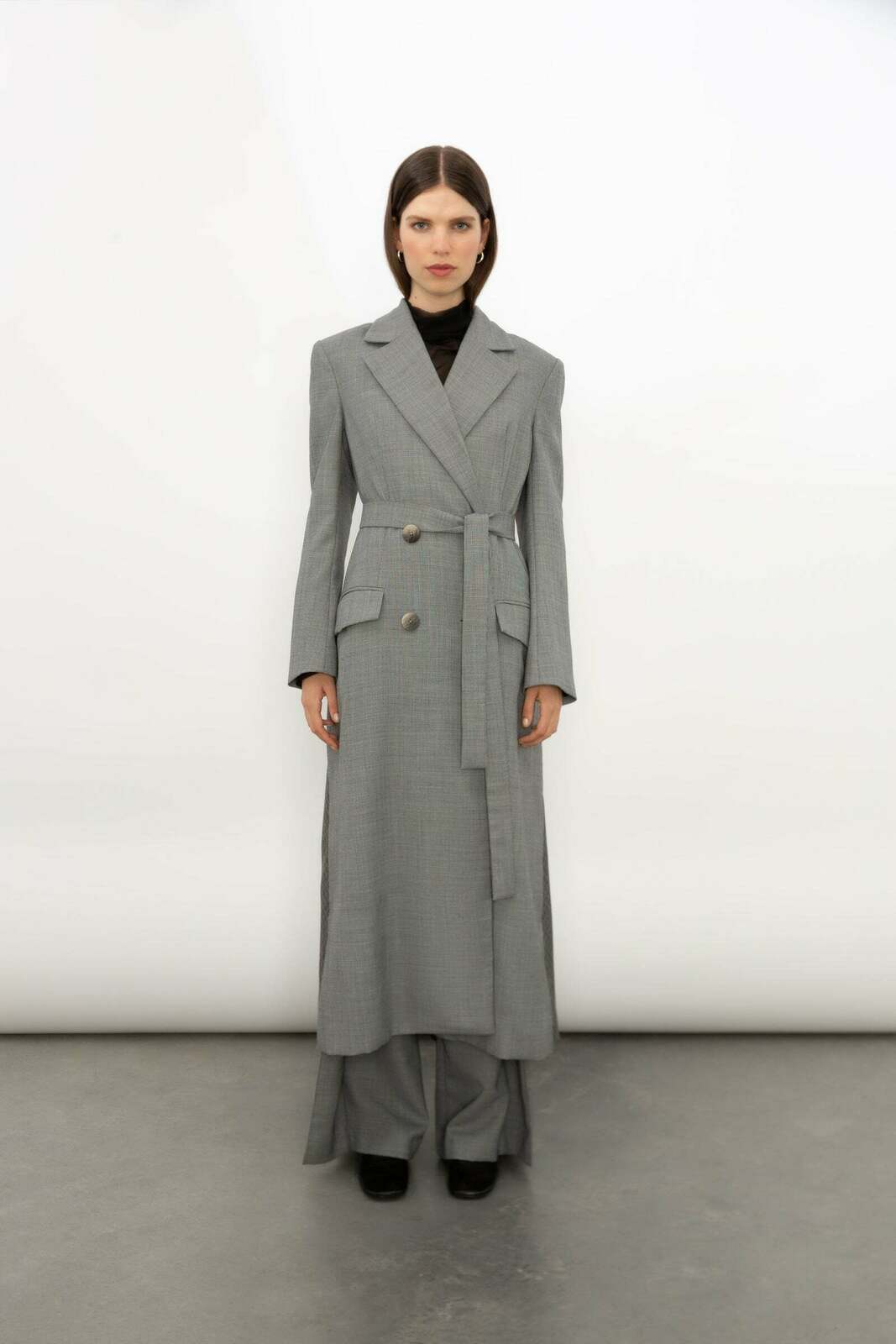 GREY PEPPERED WOOL SAVOY COAT