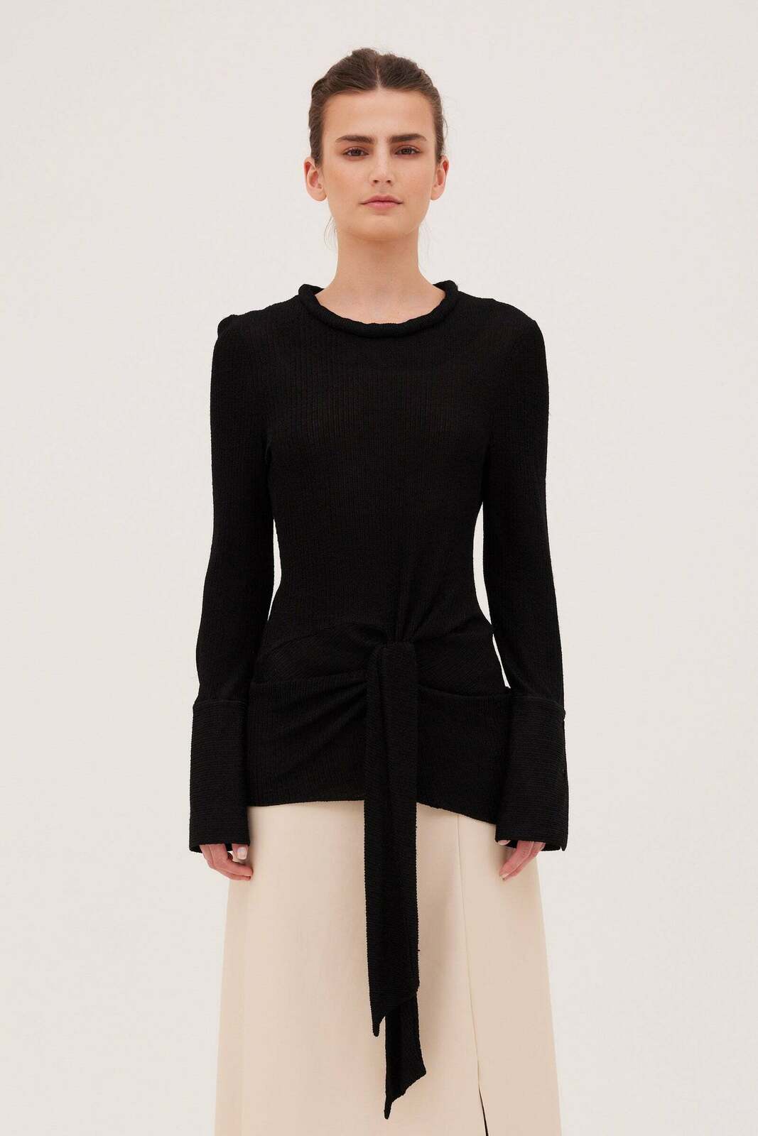 BLACK TEXTURE JERSEY SUBJECT TOP