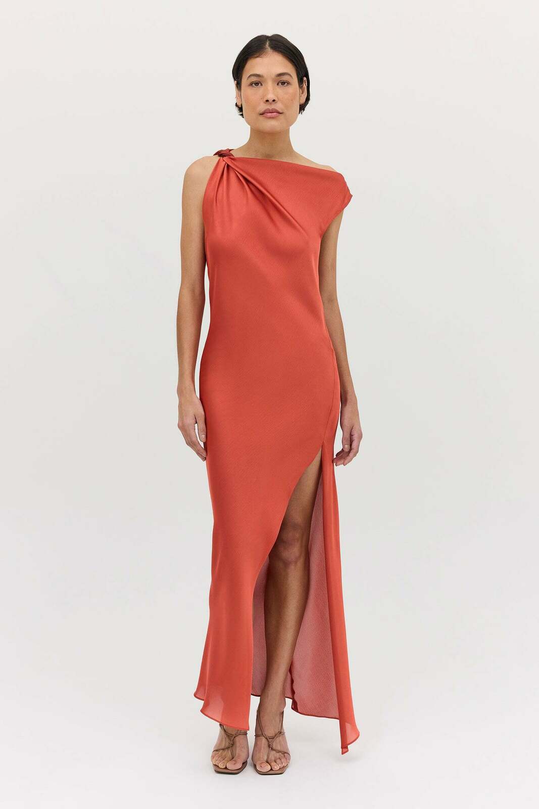 CORAL CHIFFON FORM DRESS