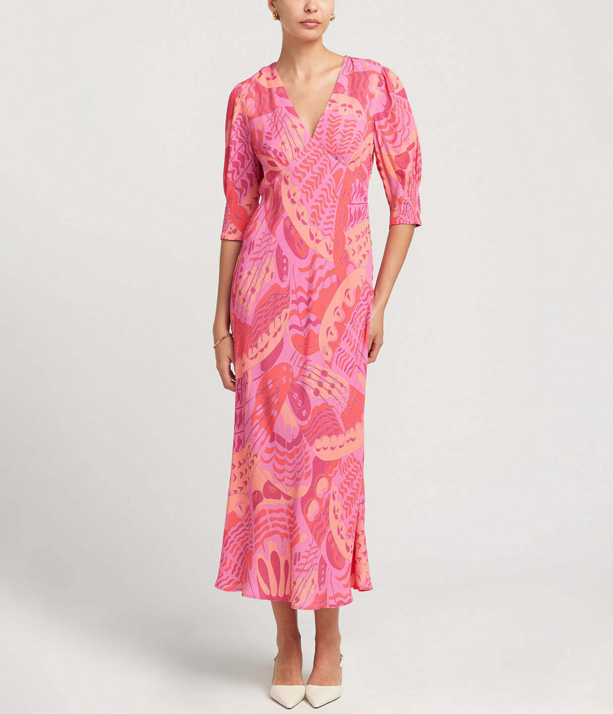 Zadie Short Sleeve Midi Dress in Butterfly Pink