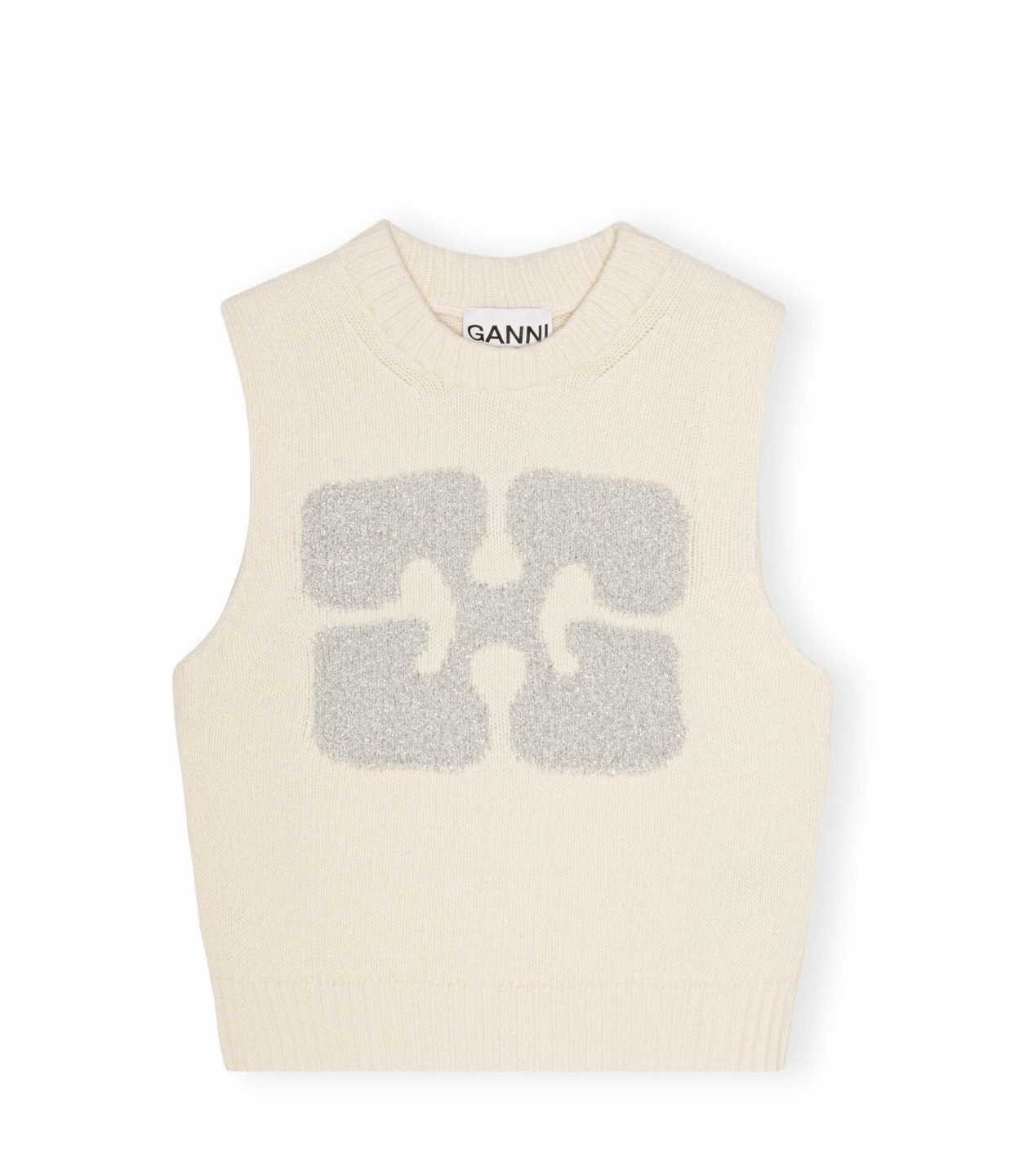 Graphic Wool Vest in Egret