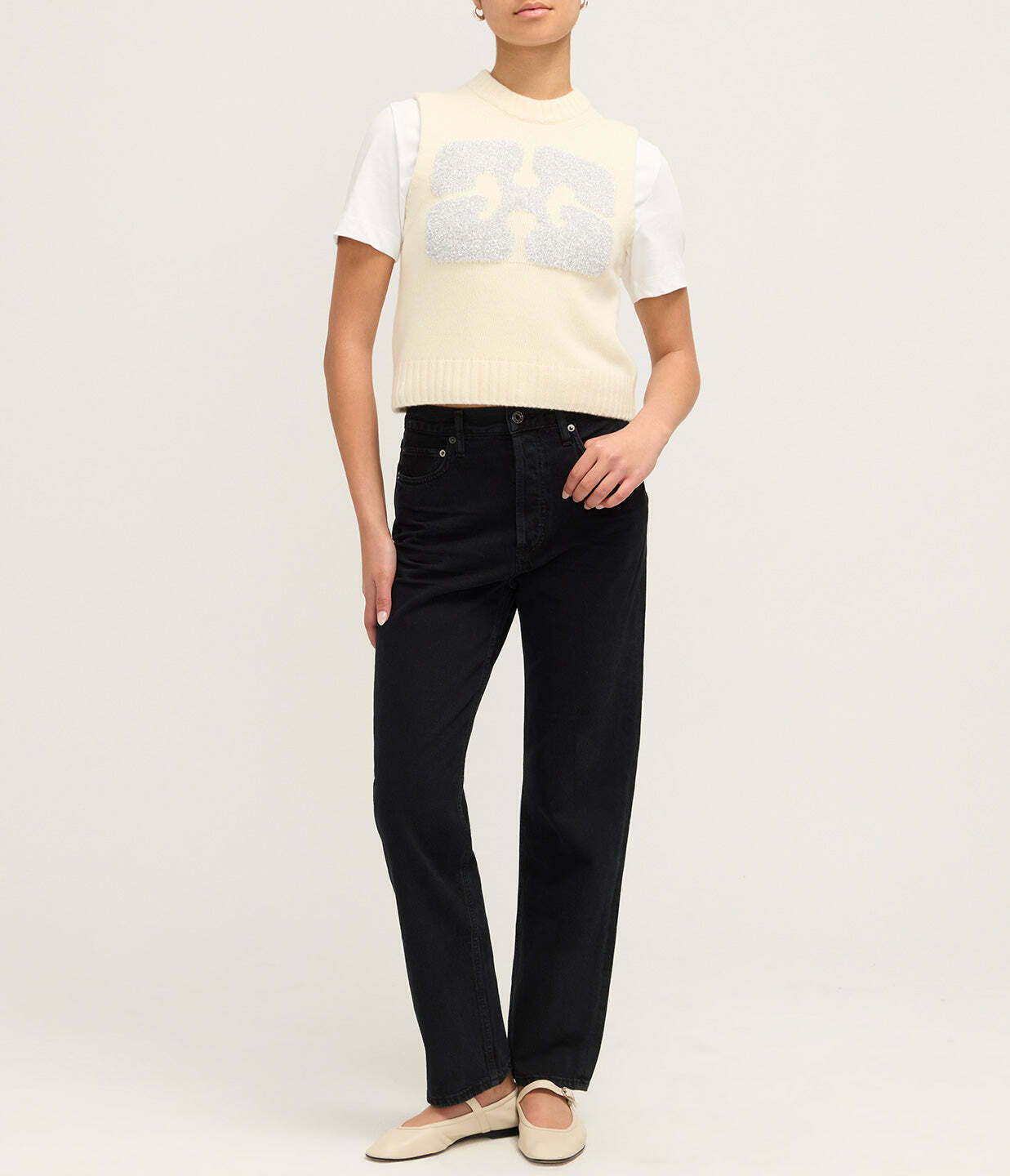 Graphic Wool Vest in Egret