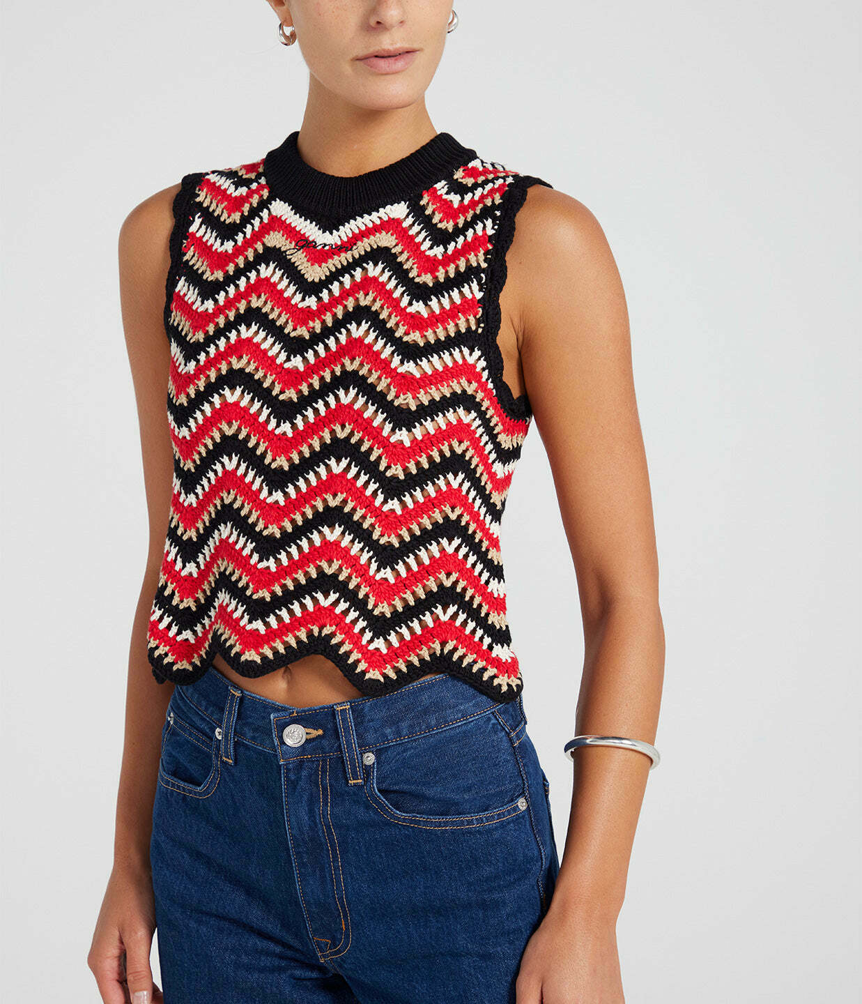 Cotton Crochet Vest in Racing Red