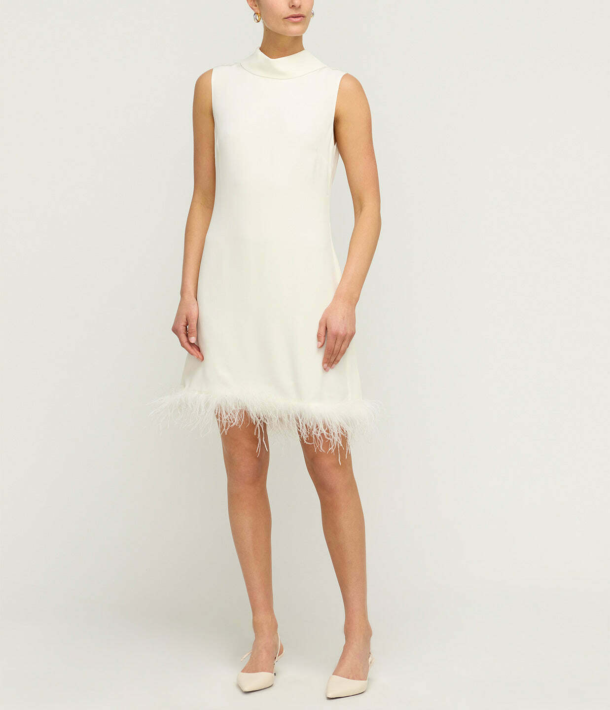 Candice Silk Satin Crepe Mini Dress in Ivory Feathers