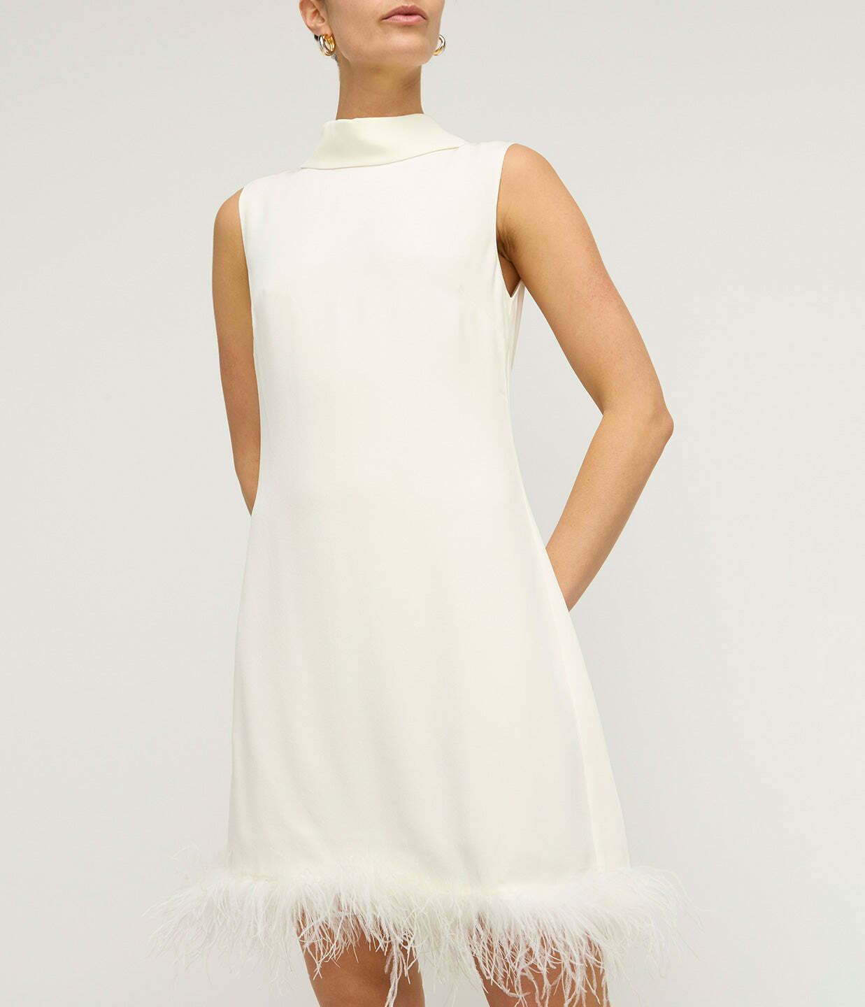 Candice Silk Satin Crepe Mini Dress in Ivory Feathers