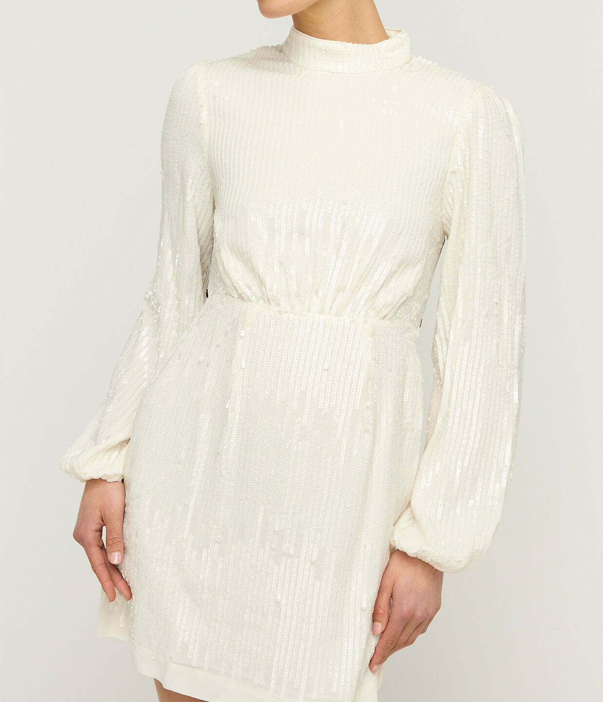 Lara Long Sleeve Mini Dress in Ivory Sequin