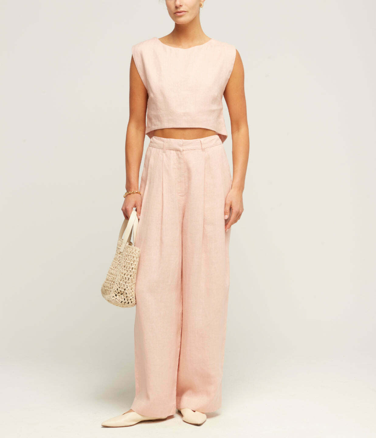 Martina Linen Crop Top in Silver Pink