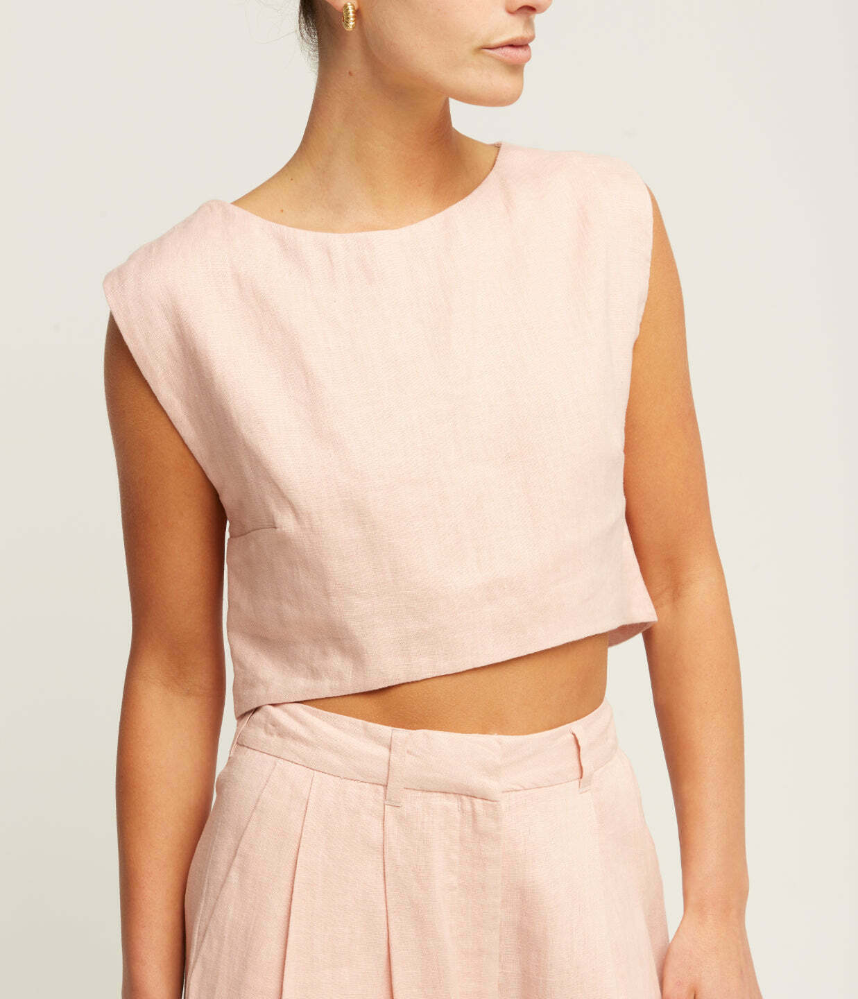Martina Linen Crop Top in Silver Pink