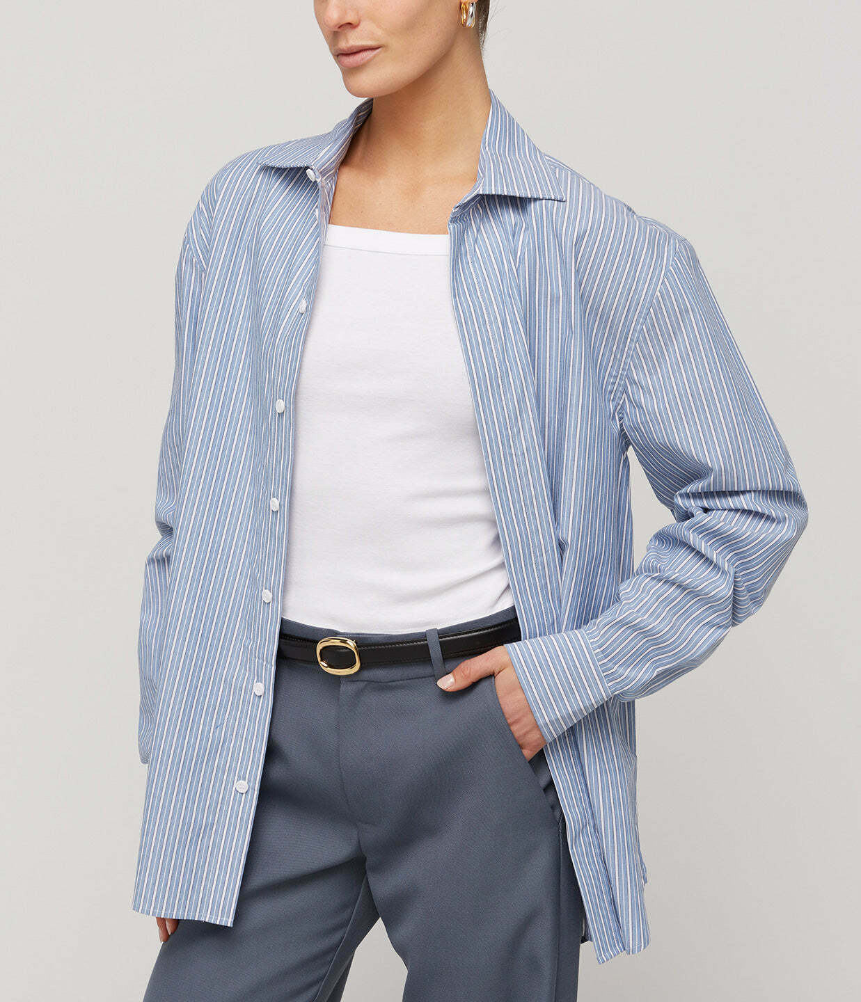 Homme Cotton Shirt in Blue Stripe