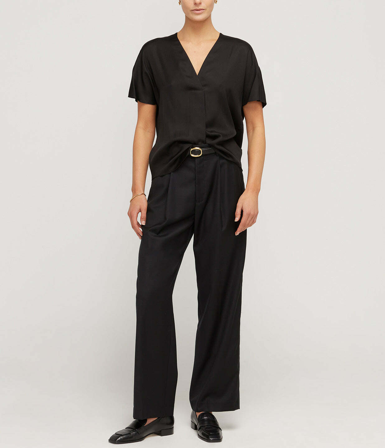 Short Sleeve Silk Blouse in Black