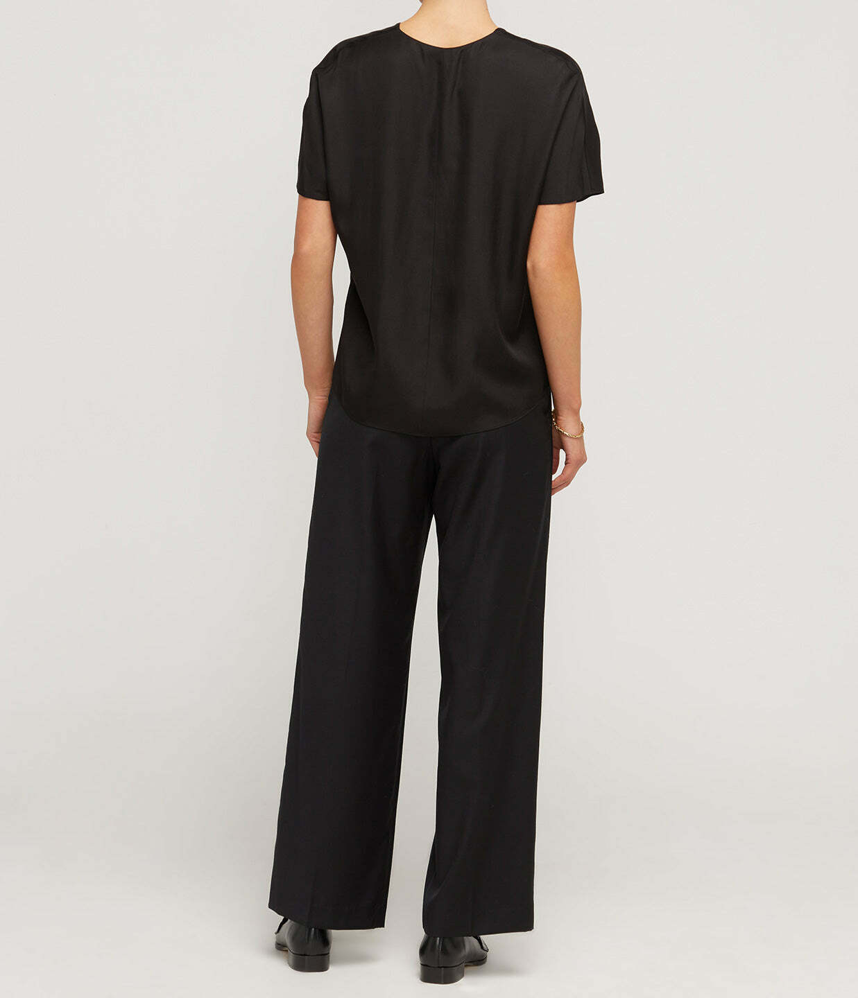 Short Sleeve Silk Blouse in Black