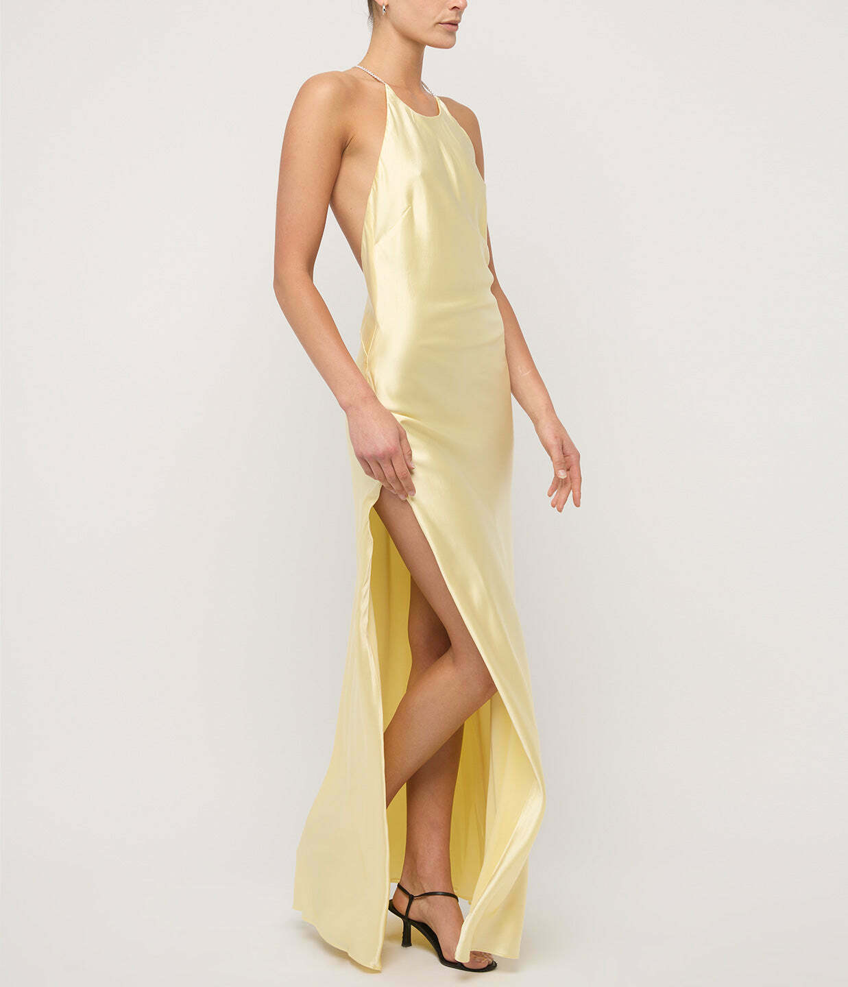 Hudson Bias Silk Satin Crystalline Dress in Butter
