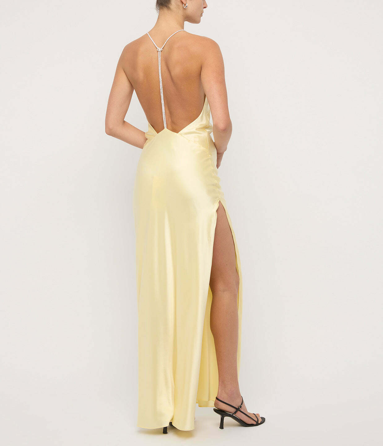 Hudson Bias Silk Satin Crystalline Dress in Butter