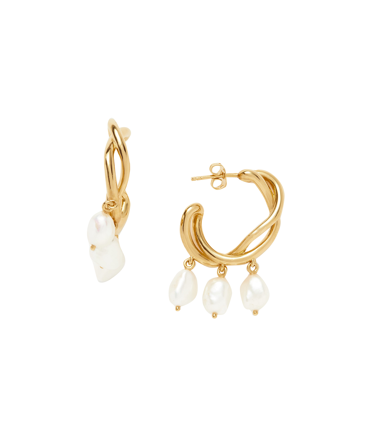 Molten Baroque Pearl Drop Hoop Earrings
