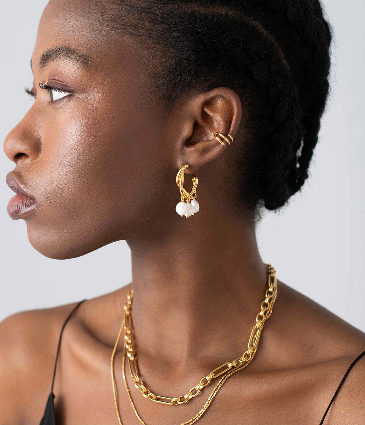 Molten Baroque Pearl Drop Hoop Earrings