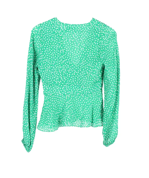 Kikki Retro Micro Floral Top in Green Viscose