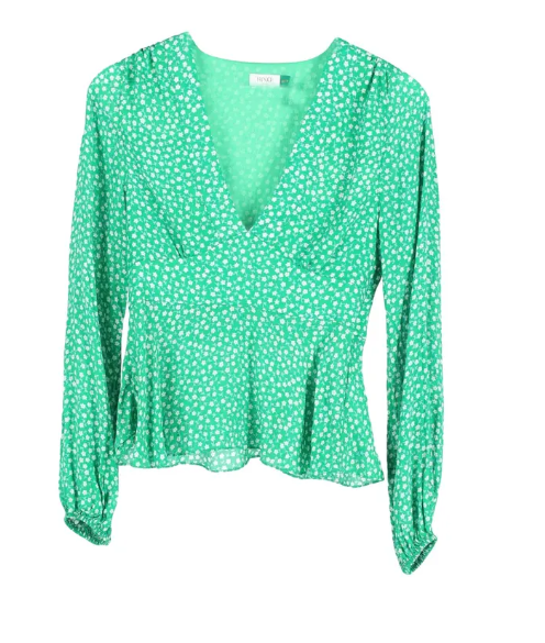 Kikki Retro Micro Floral Top in Green Viscose