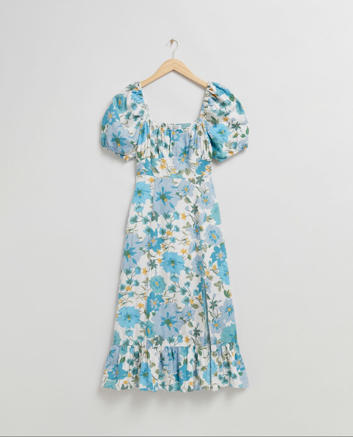 Puff Sleeve Linen Midi Dress 