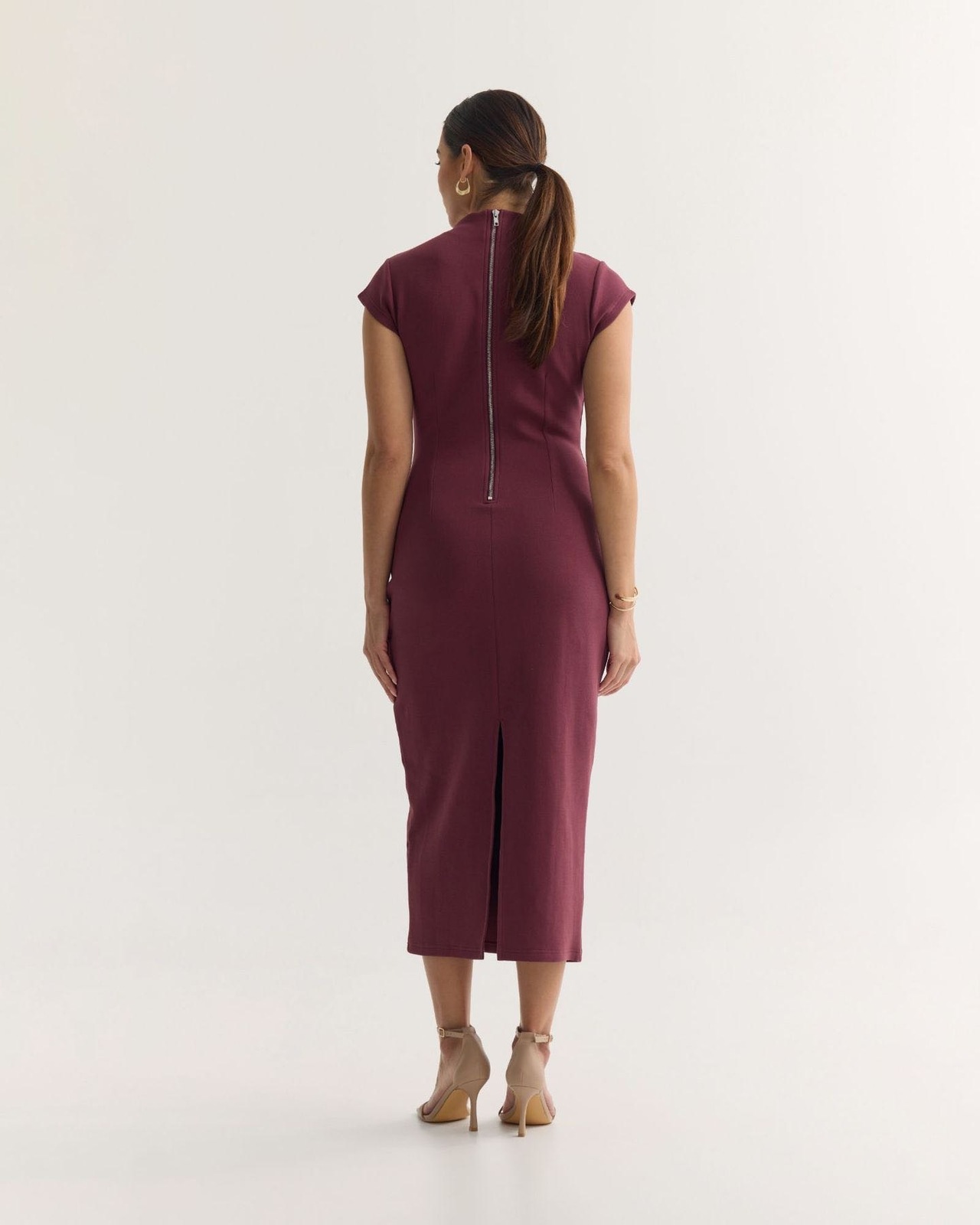 Burgundy Eve Scuba Stretch Dress 