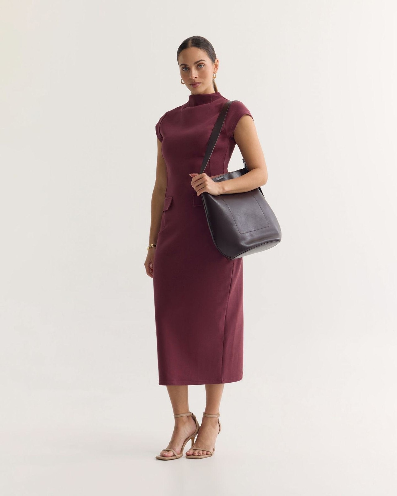 Burgundy Eve Scuba Stretch Dress 