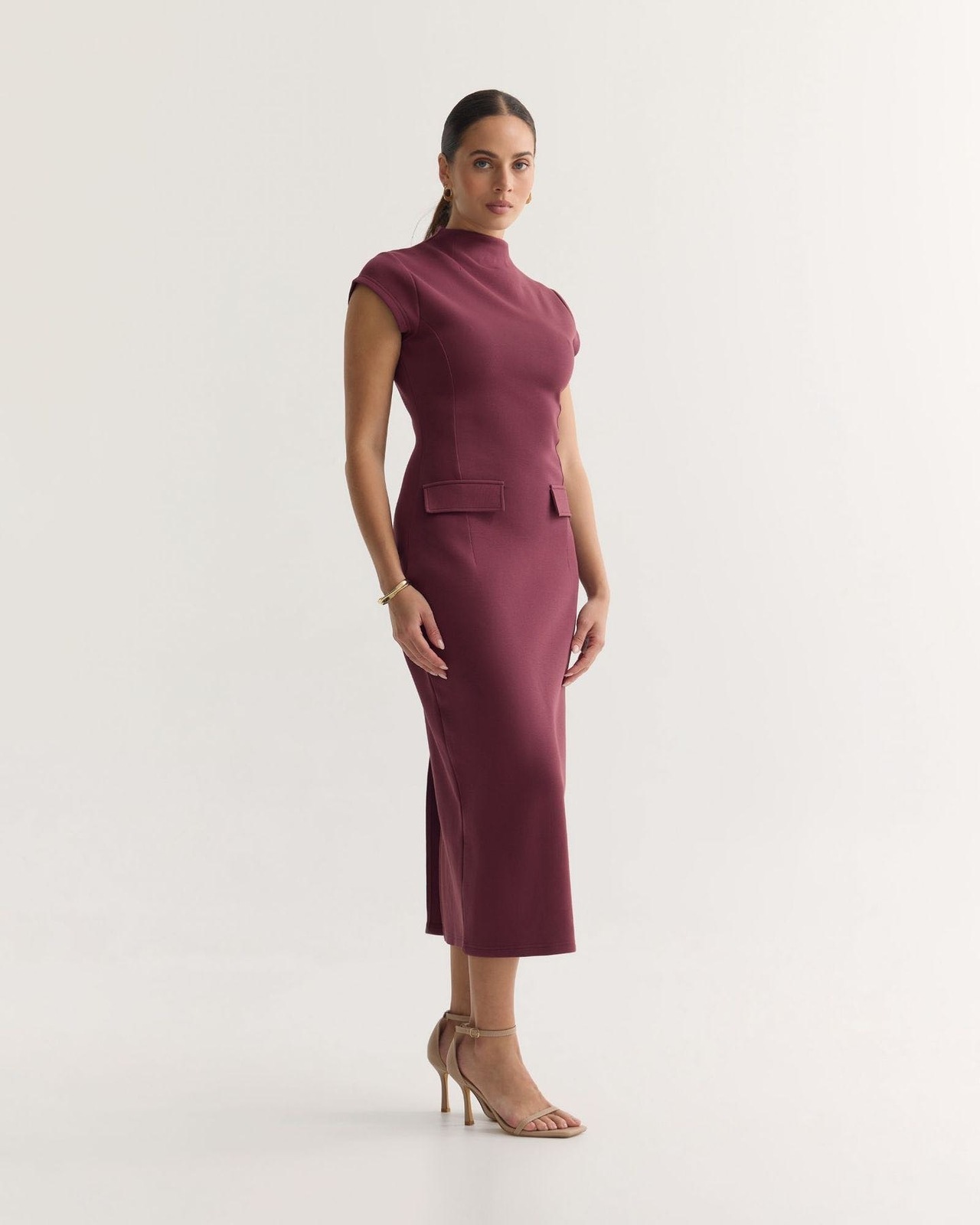 Burgundy Eve Scuba Stretch Dress 