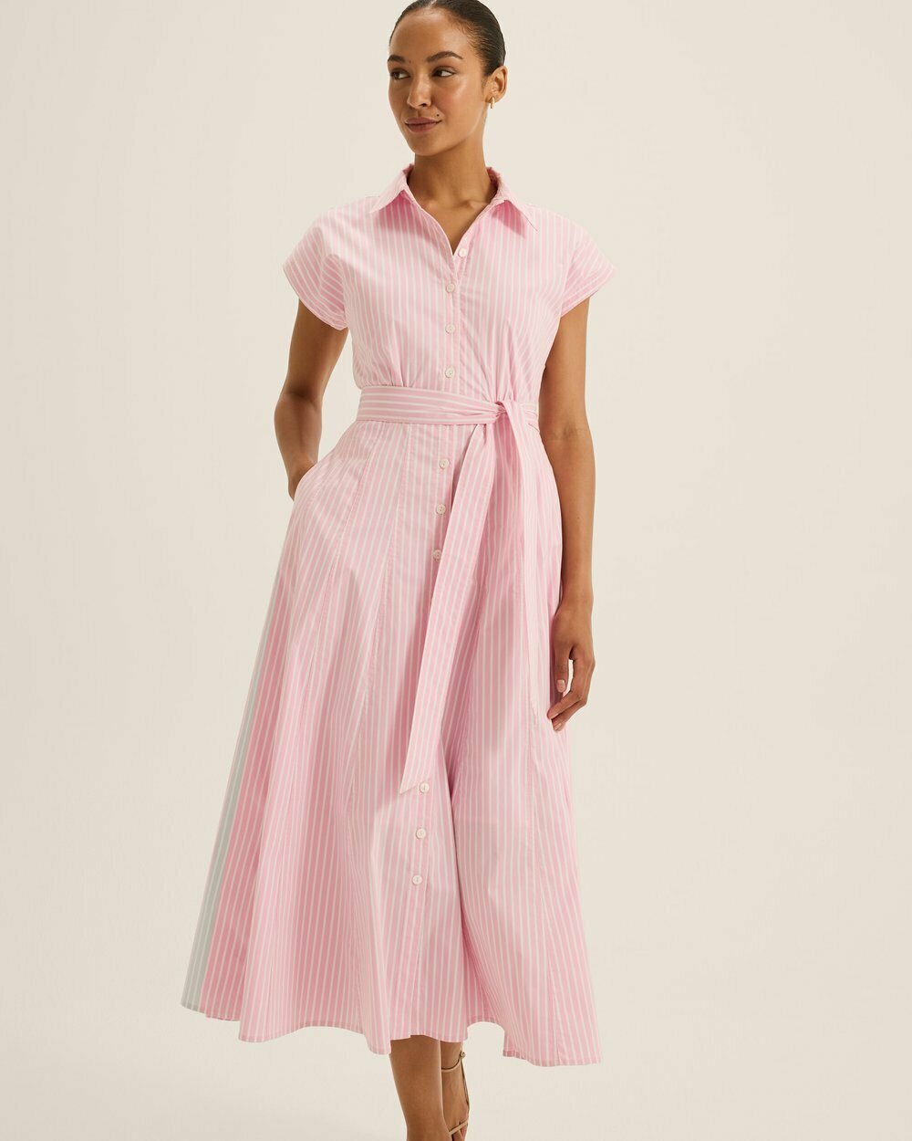 Candice Pink Pinstripe Shirt Dress