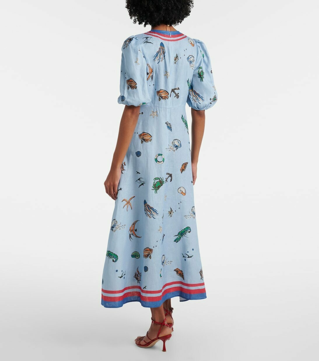 Printed linen midi dress