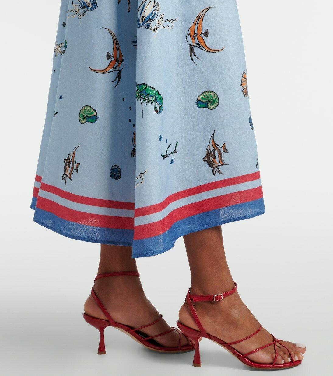 Printed linen midi dress