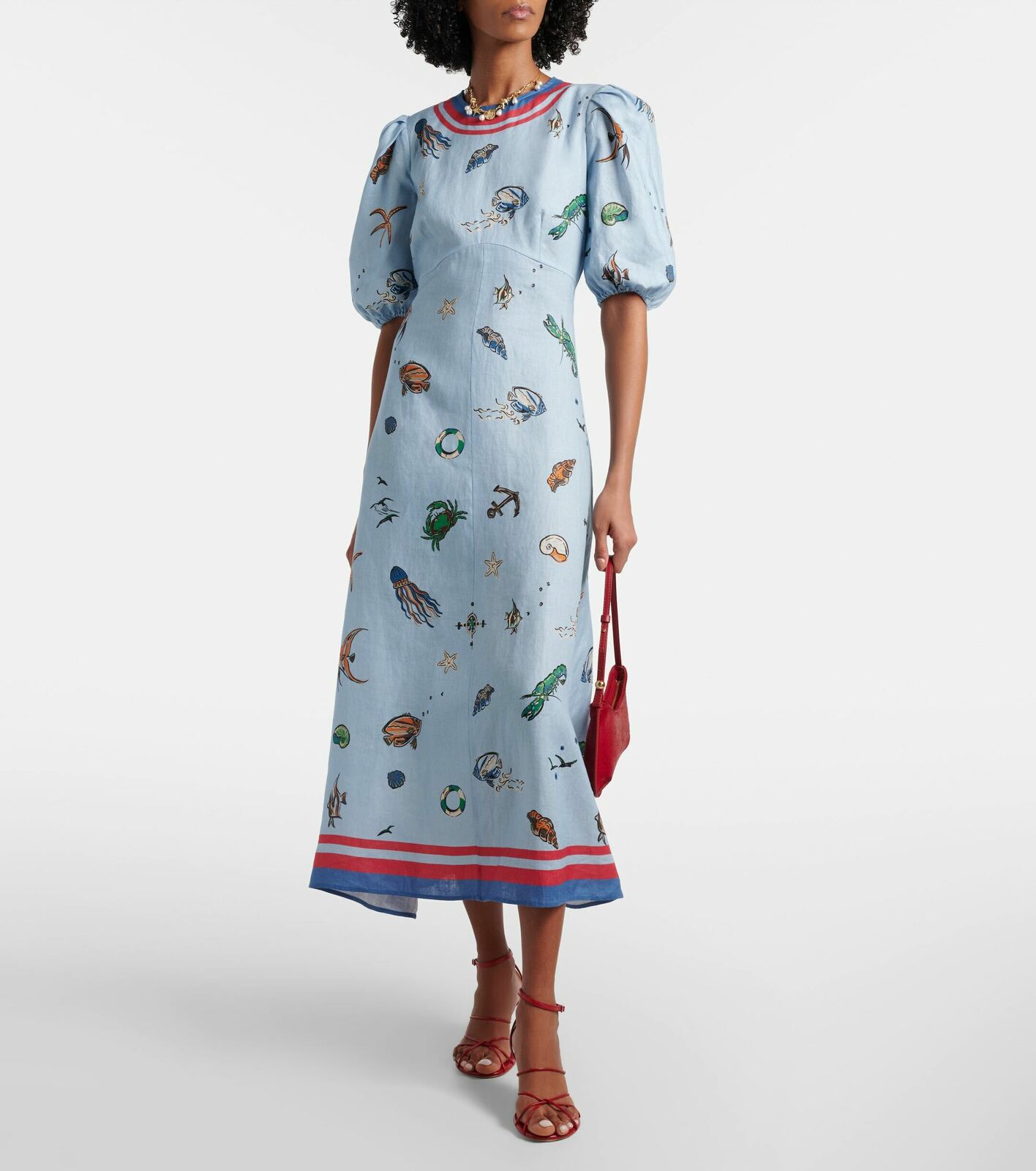 Printed linen midi dress