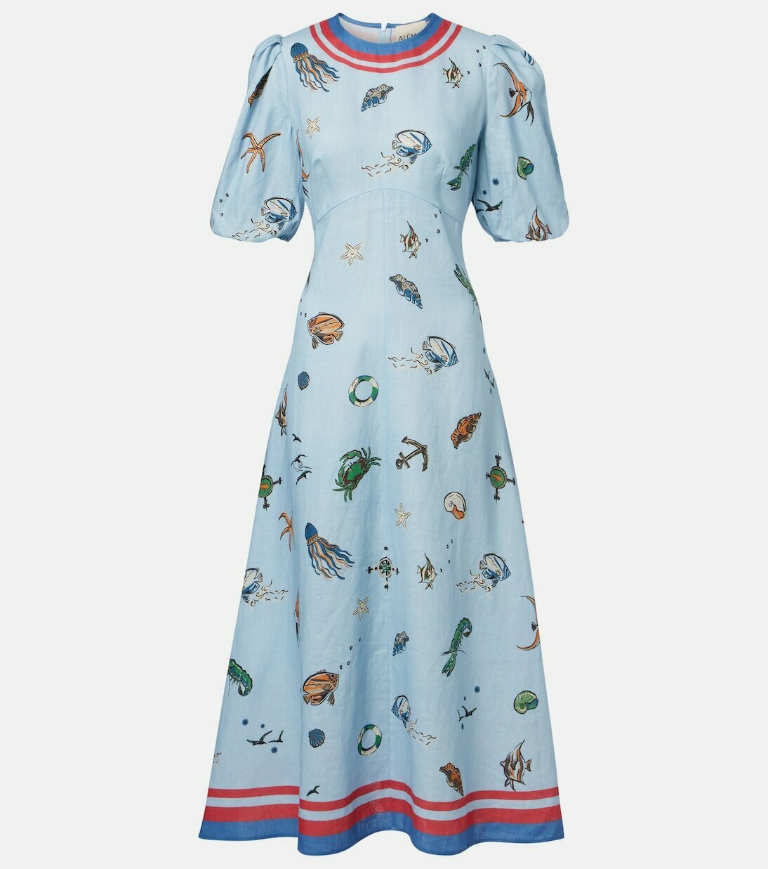 Printed linen midi dress