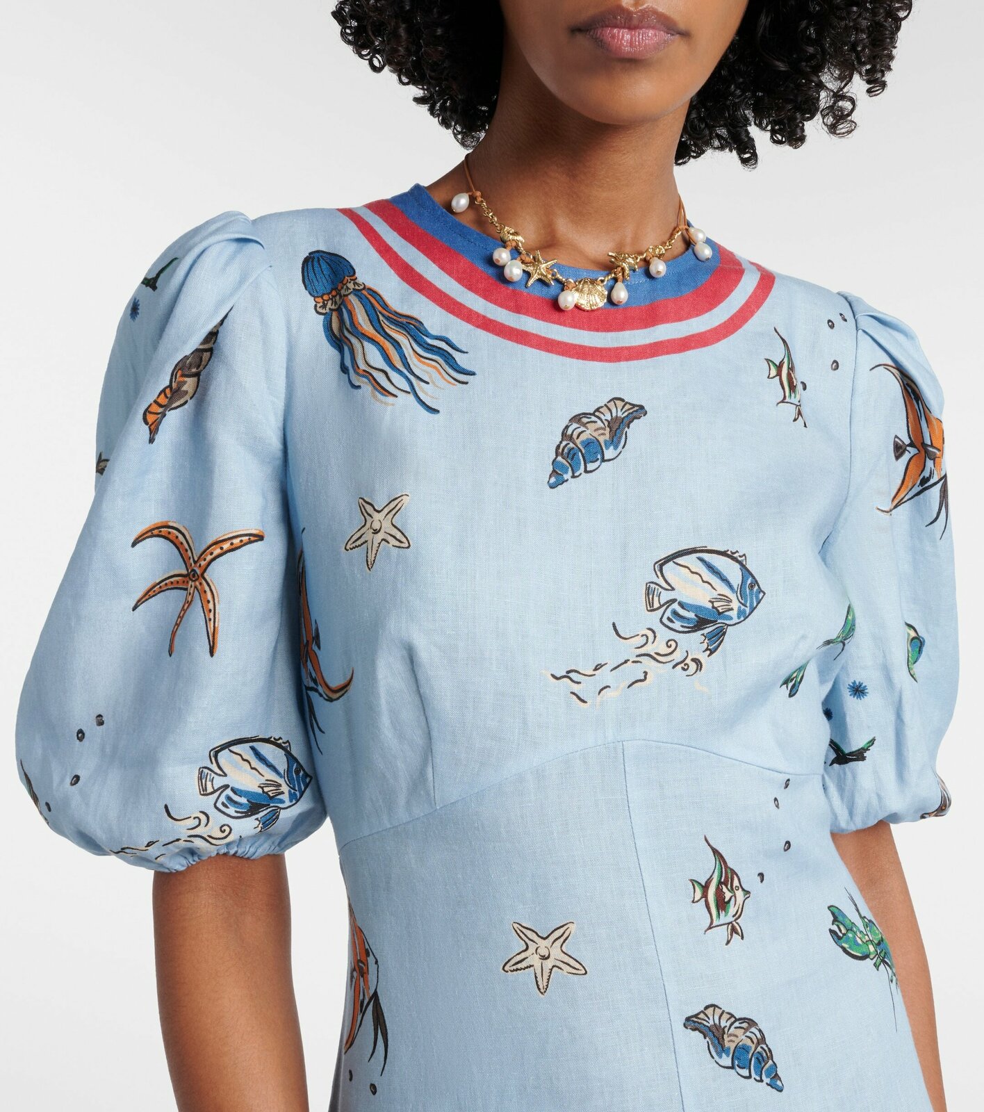 Printed linen midi dress