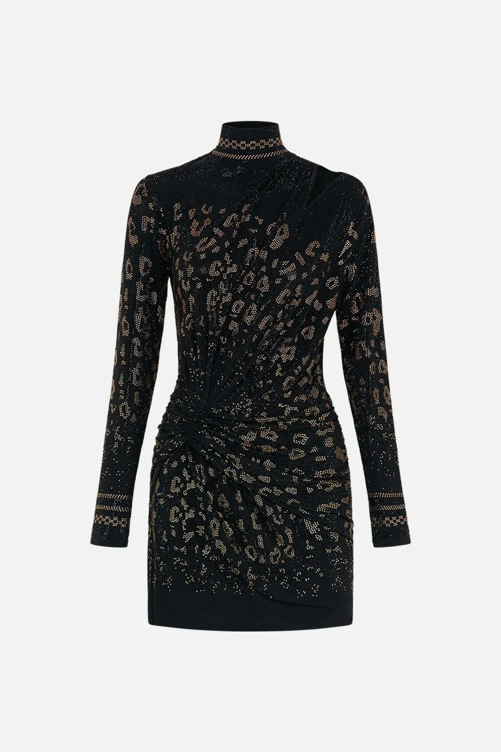 Draped Asymmetric Mini Jersey Dress, Black, Mosaic Muse (BNWT)