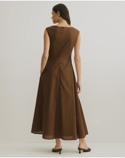 , Elcie Panel Front Midi Dress, Chocolate