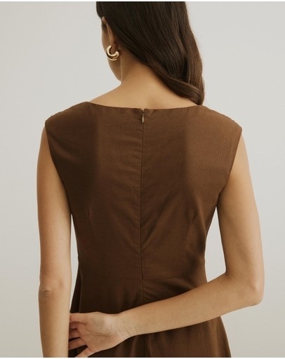 , Elcie Panel Front Midi Dress, Chocolate