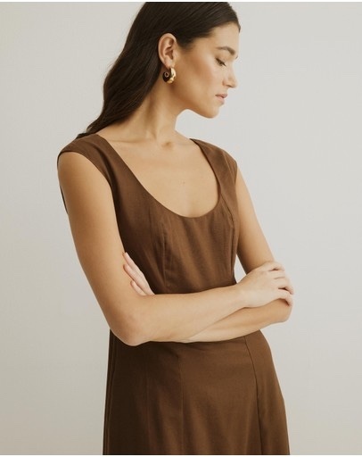 , Elcie Panel Front Midi Dress, Chocolate