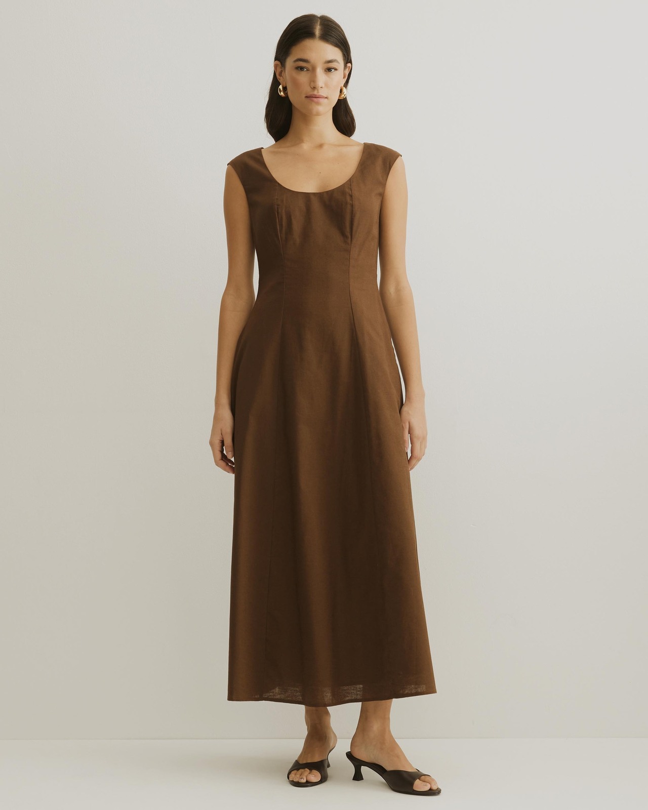 , Elcie Panel Front Midi Dress, Chocolate