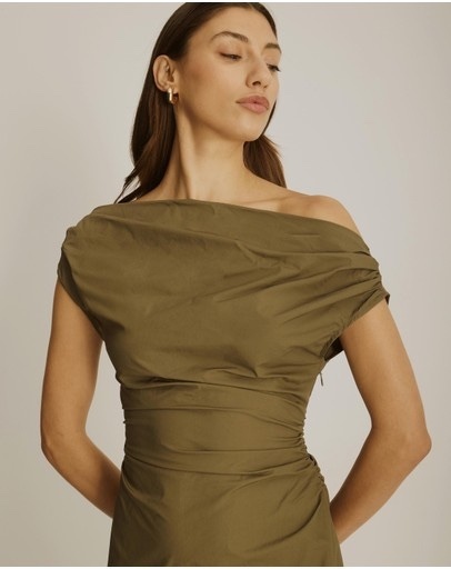 , Nadia Cotton Sateen Midi Dress, Khaki