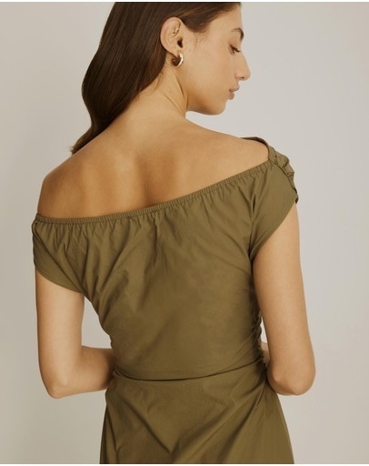 , Nadia Cotton Sateen Midi Dress, Khaki