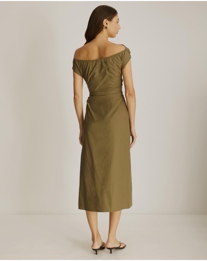 , Nadia Cotton Sateen Midi Dress, Khaki