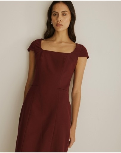 , Sierra Suiting Midi Dress, Burgundy